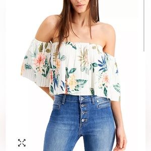 Guess Hanalei Blooms Off Shoulder Pleated Floral Top Size M